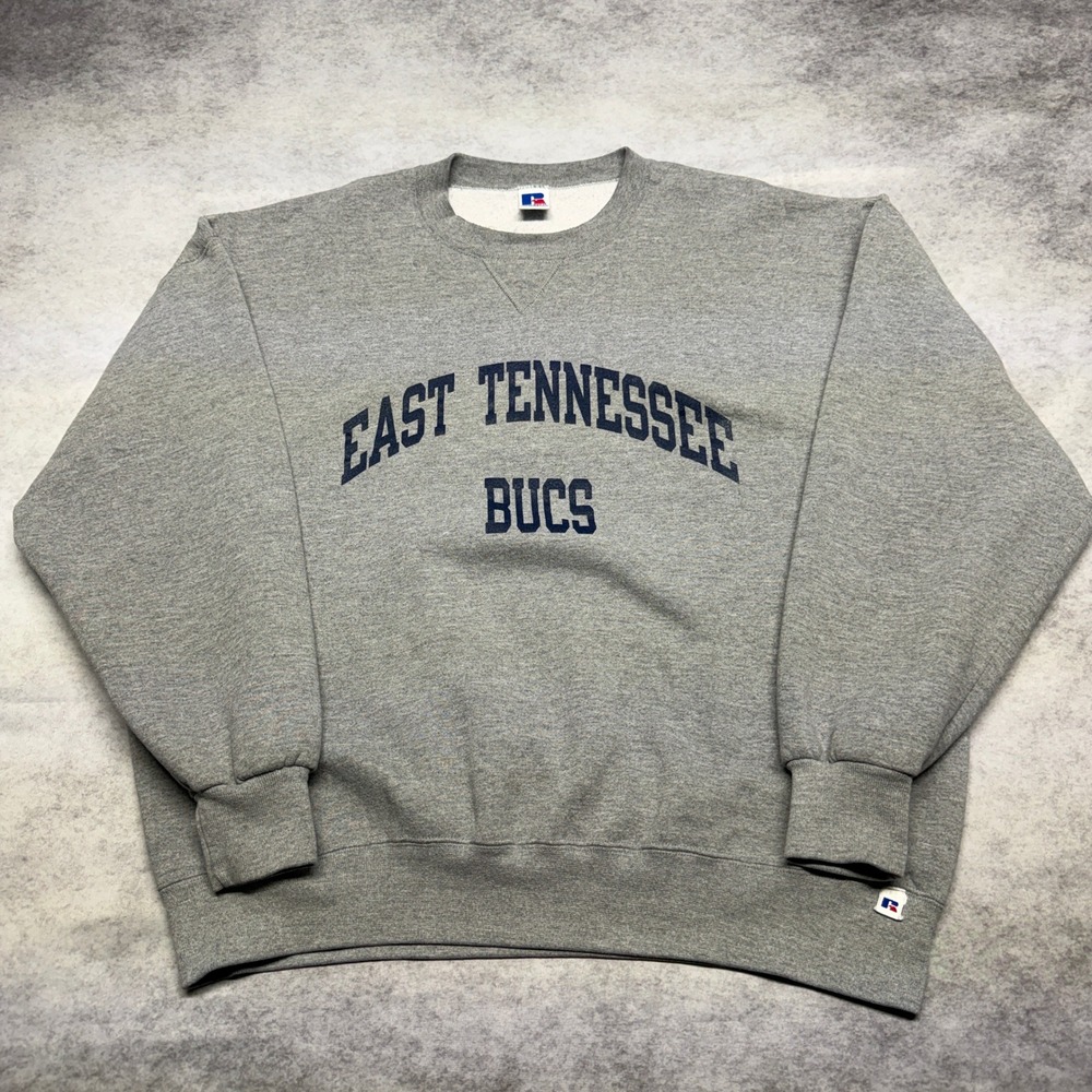 Vintage 90s Russell Athletic East Tennessee Bucs Sweatshirt Gray 3XL Made in USA